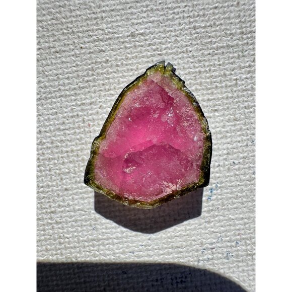 18.3 cts. Watermelon Tourmaline Natural Crystal Slice- Custom Cabochon #5 - Picture 5 of 7
